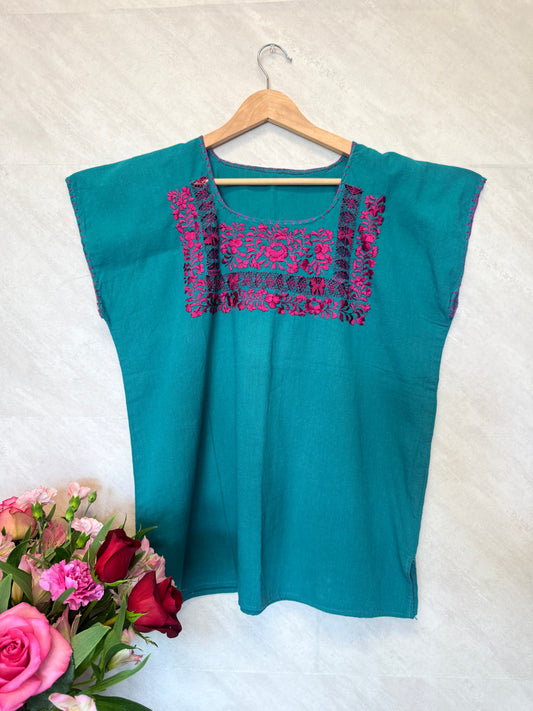 Teal with Floral Accents Blouse