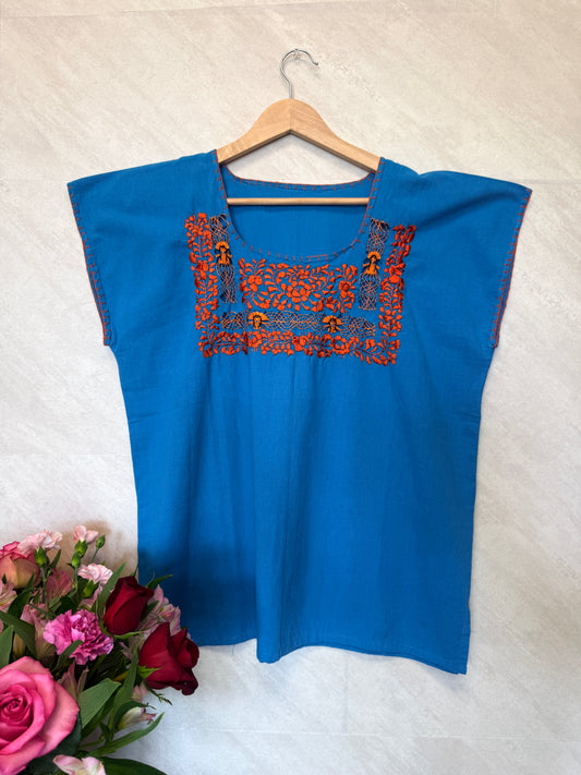 Blue with Orange Accents Blouse