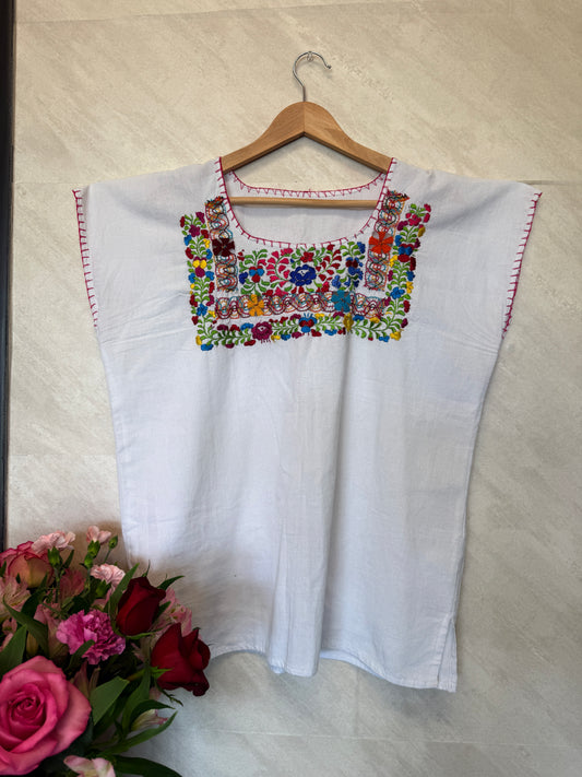 White with Multicolor Accents Blouse