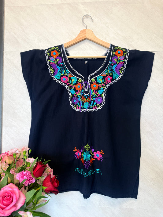 Black with Multicolor Embroidery Blouse