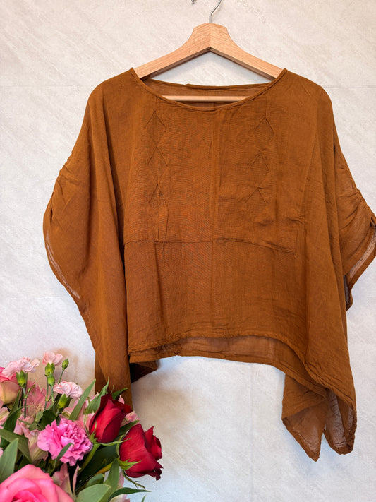 Butterfly Style Blouse - Rust Brown