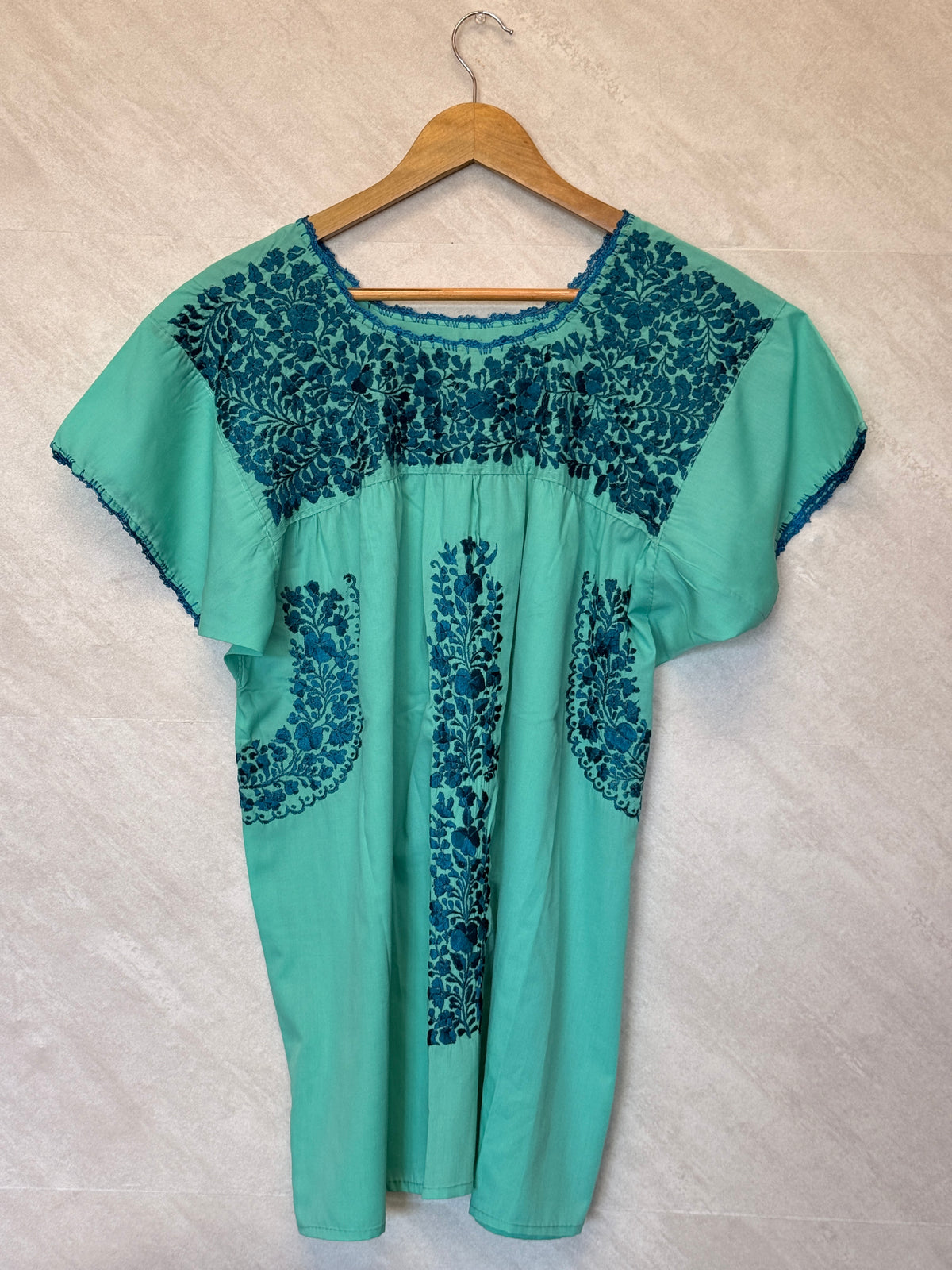 San Antonino Embroidered Blouse "Aqua Green/Teal" M/L