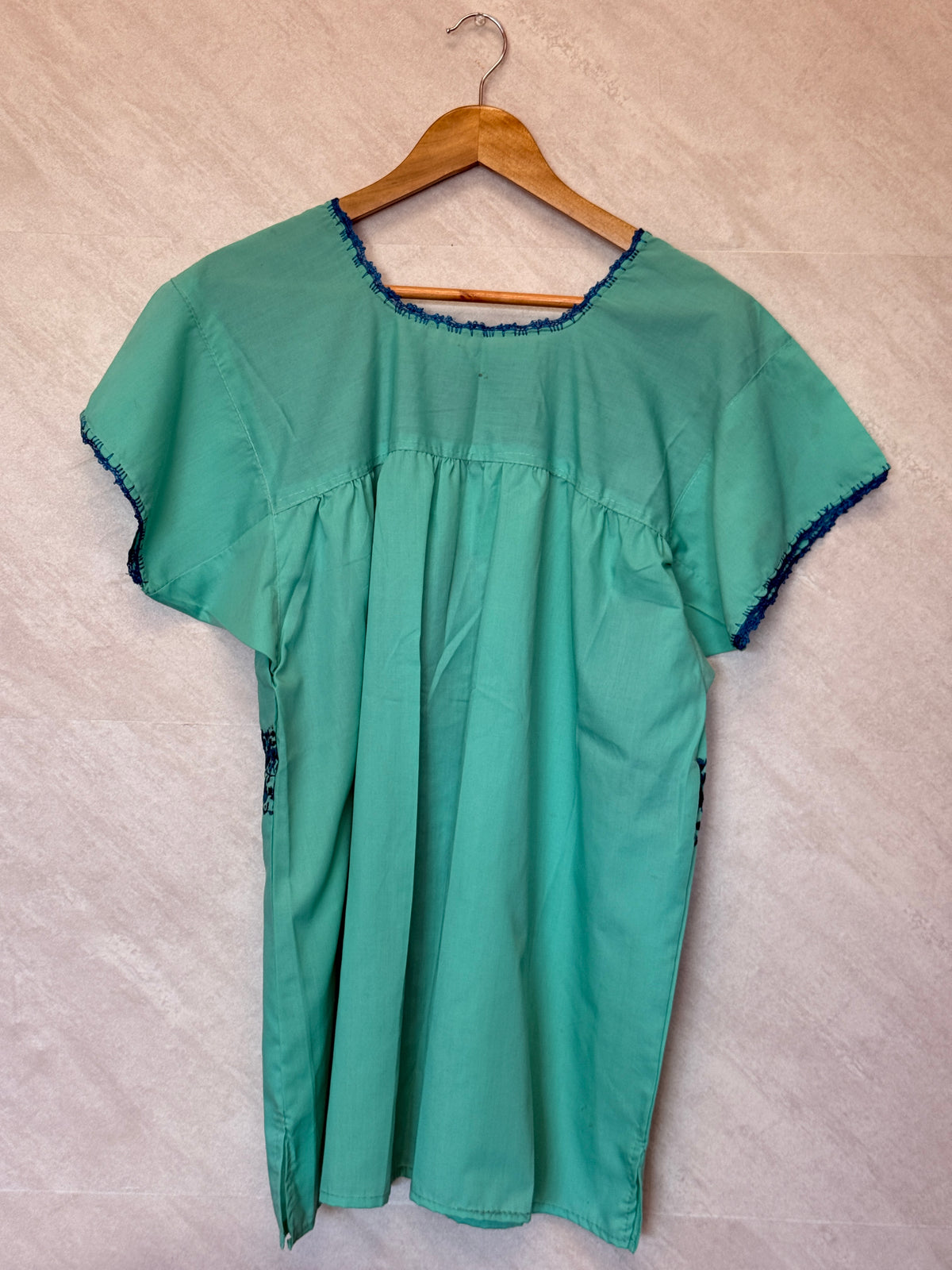 San Antonino Embroidered Blouse "Aqua Green/Teal" M/L