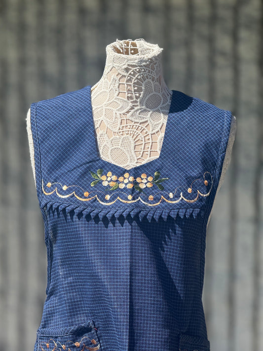 Royal Blue Flora Apron/ Mandil L