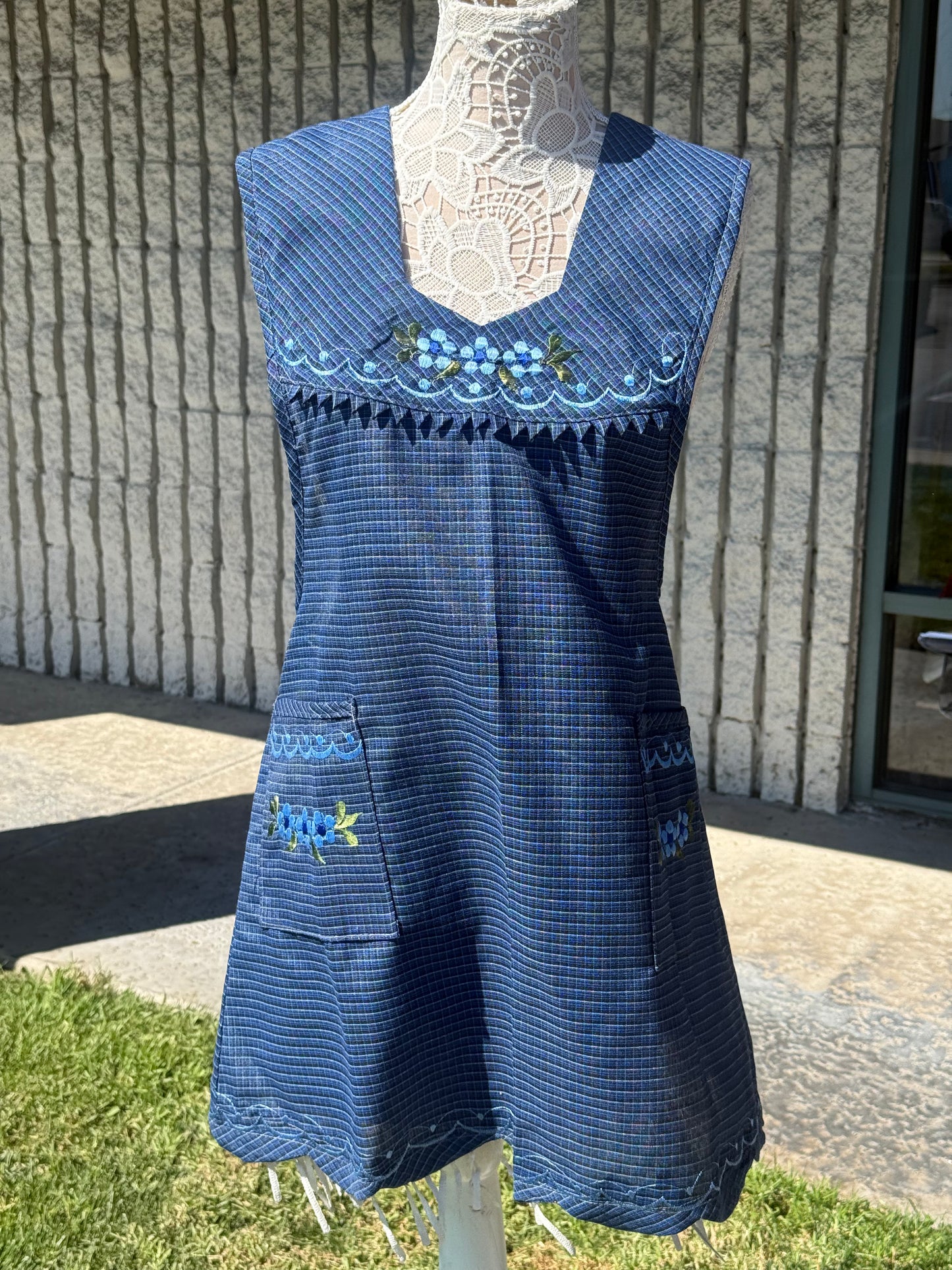 Sky Blue Floral Apron/Mandil L