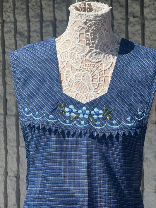 Sky Blue Floral Apron/Mandil L