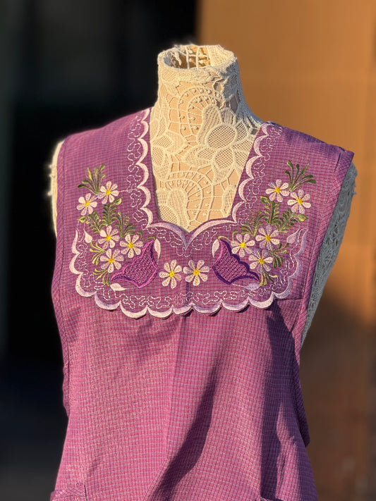 Purple Floral Basket Apron/Mandil XL