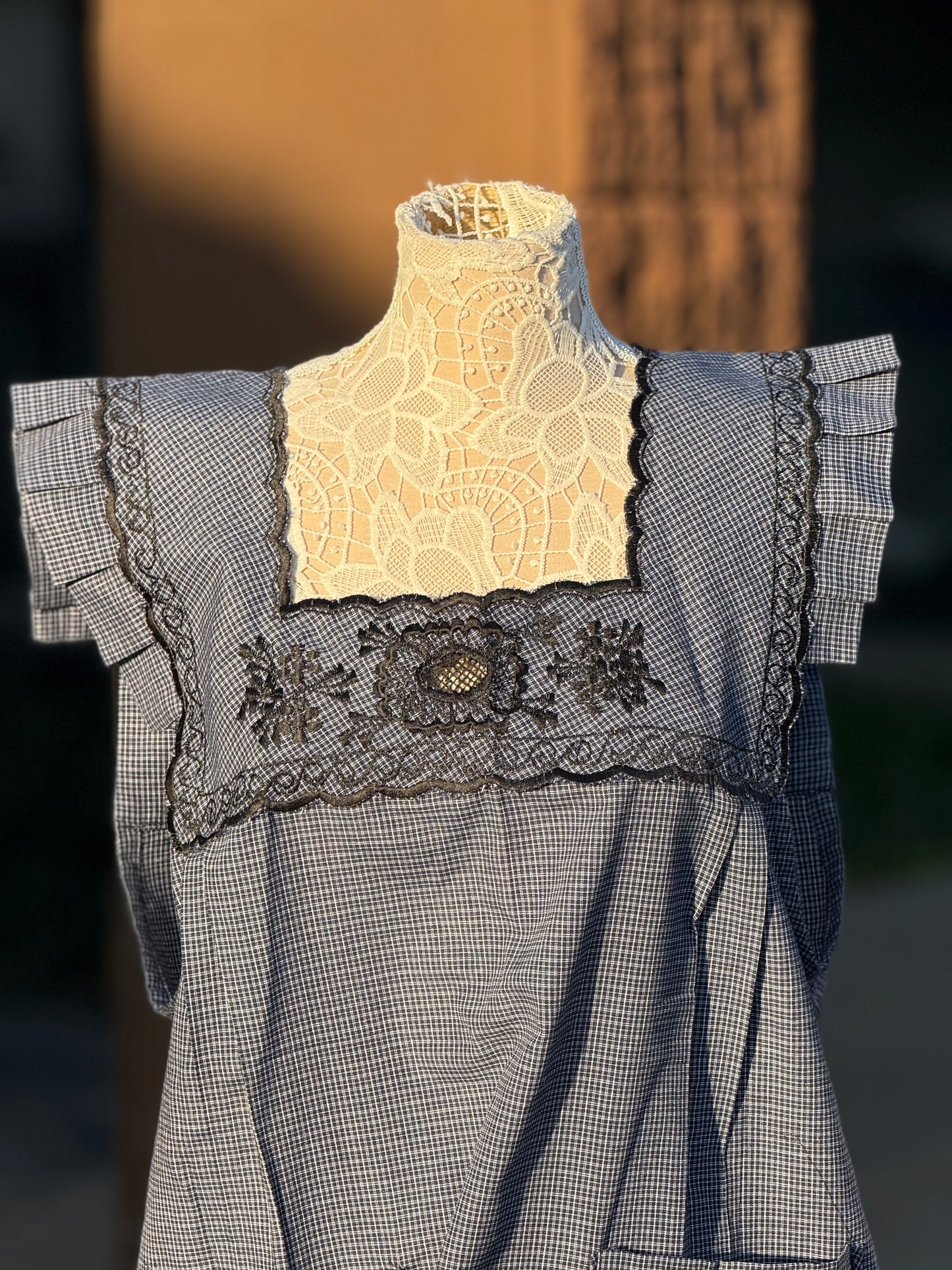 Blue and black embroidery apron/ mandil XL