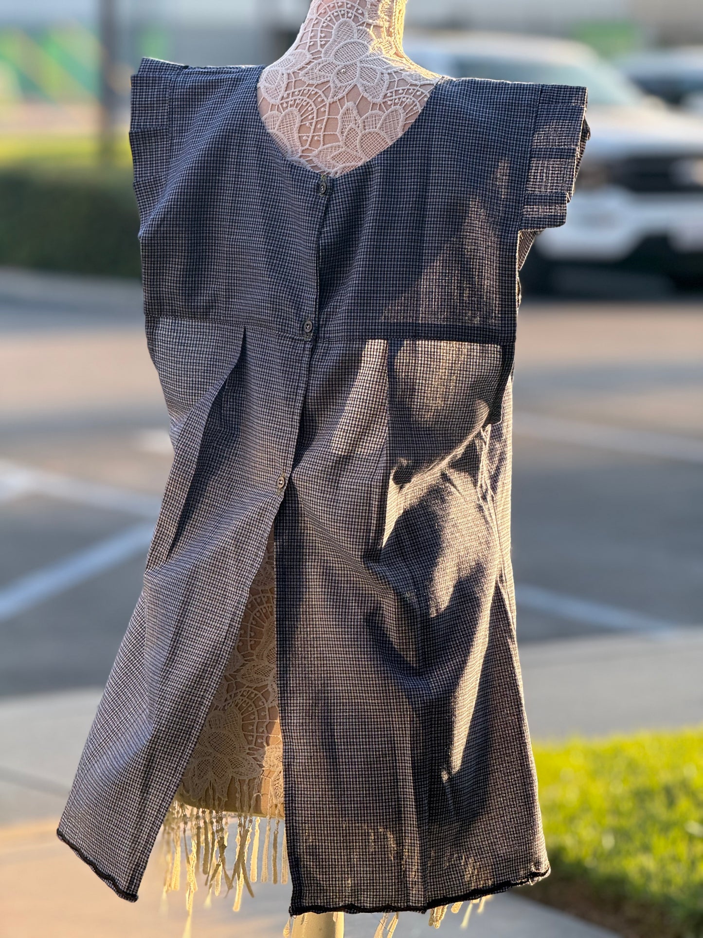 Blue and black embroidery apron/ mandil XL