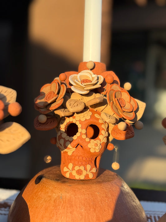 Catrina rosas portavela bordada/ Skull Candleholder