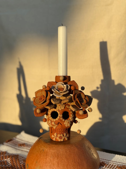 Catrina rosas portavela bordada/ Skull Candleholder