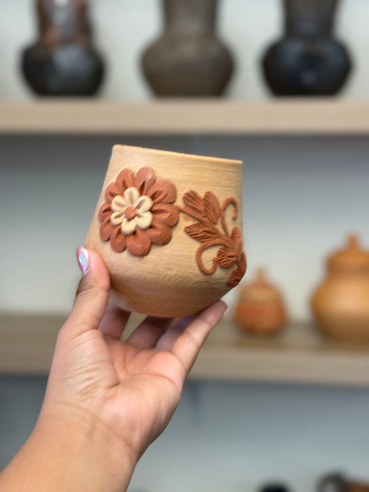 Flor Bordada Cute Tumbler/ Vasito bordado