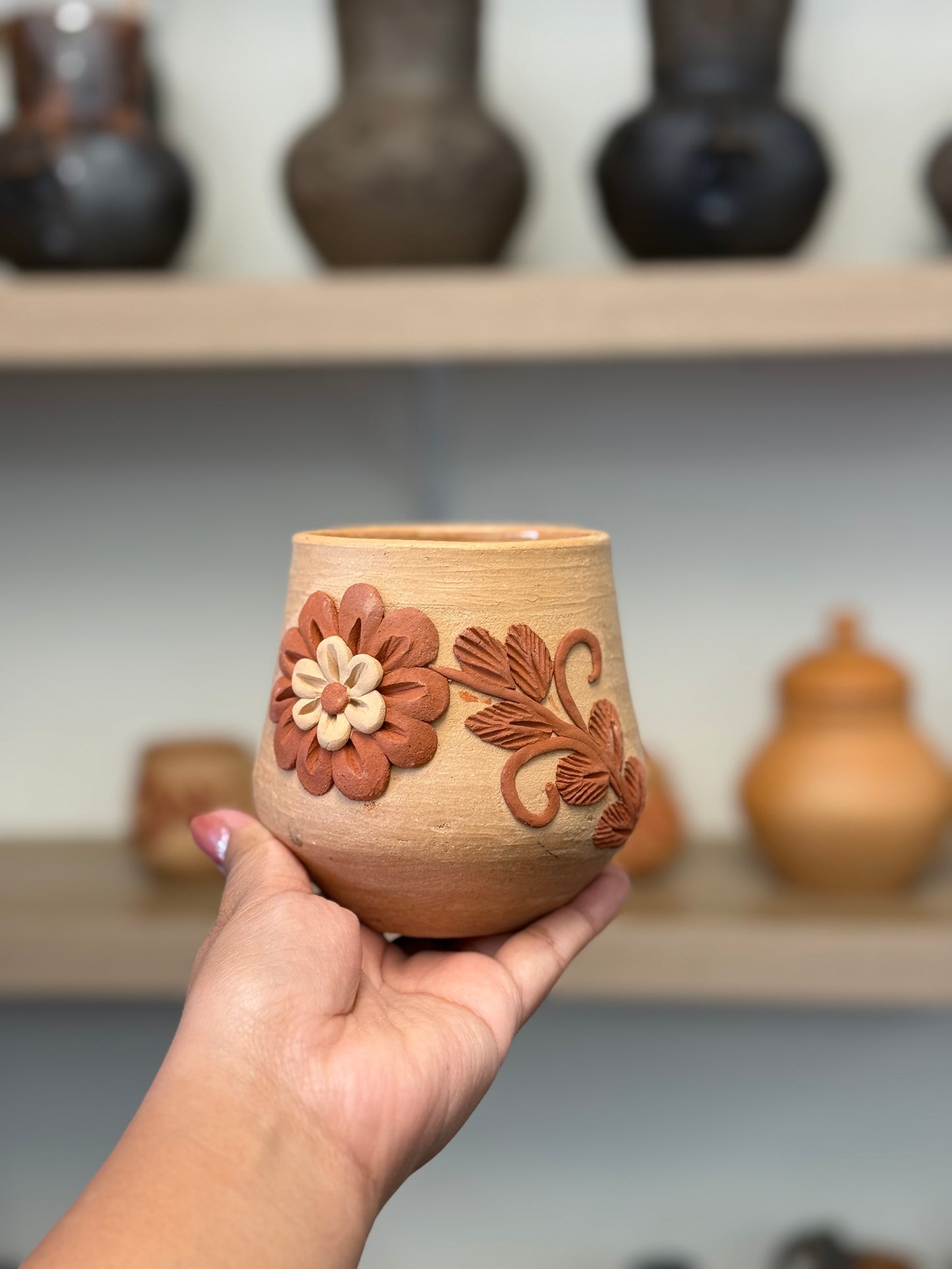 Flor Bordada Cute Tumbler/ Vasito bordado
