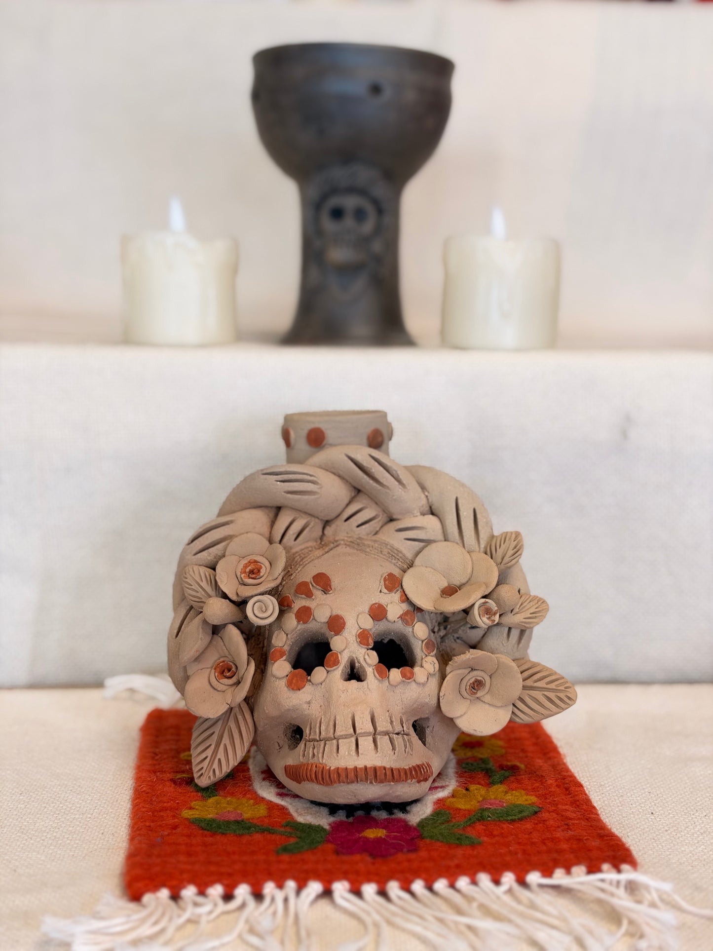 Catrina Natural CandleHolder "L" (flower detail)