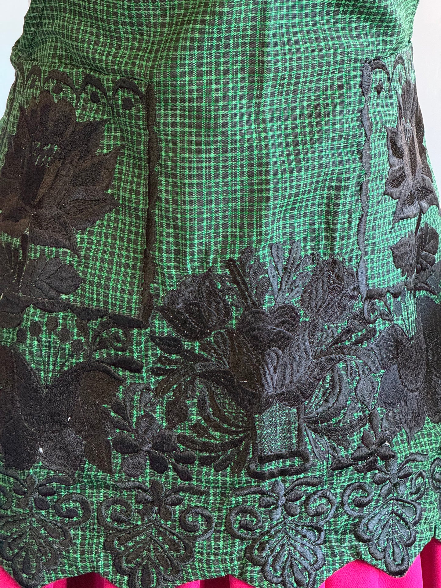 "Sonia" Green Embroidered Apron (34) Small