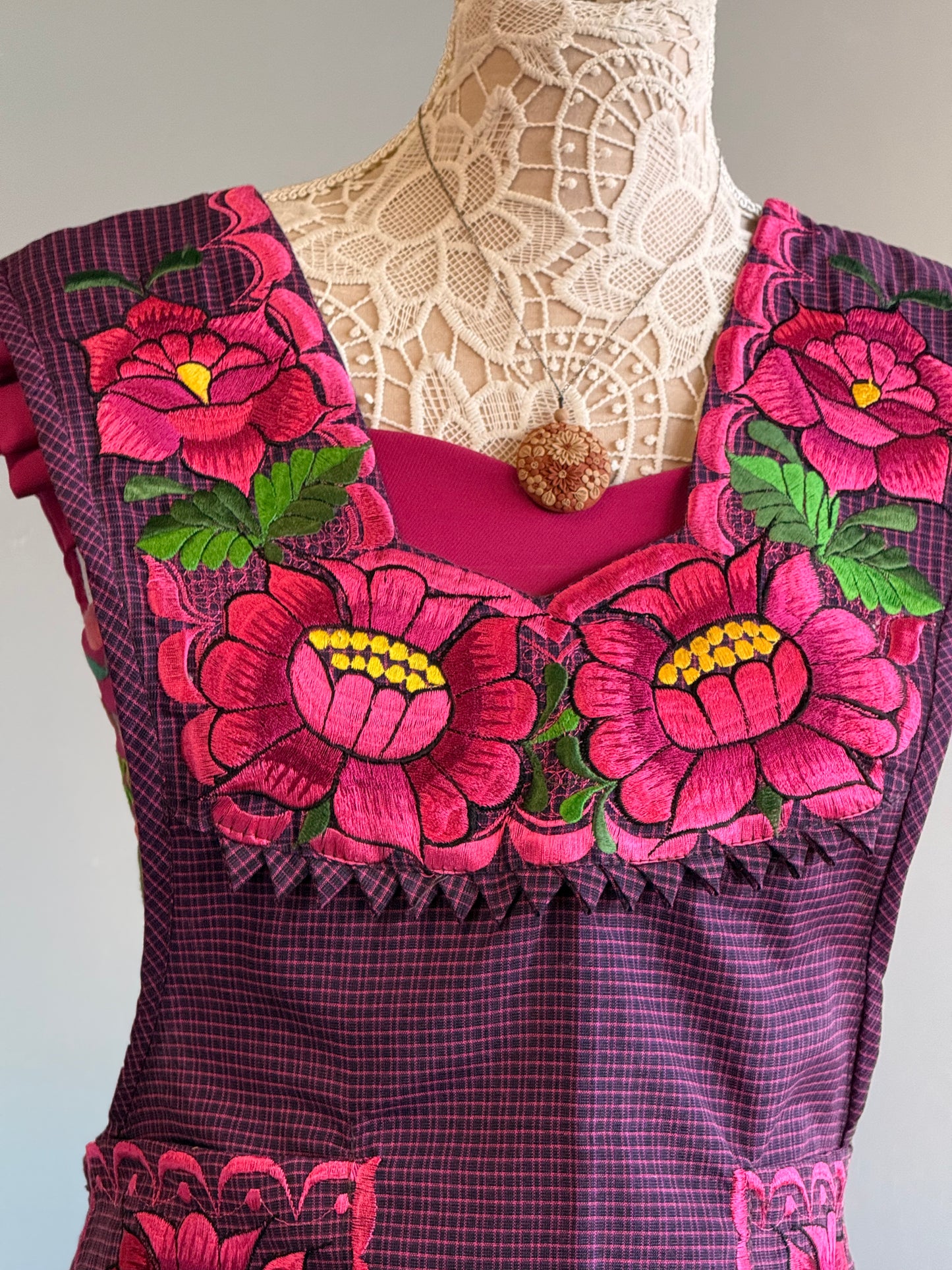 "Catalina" Purple/Pink Embroidered Apron (34) Small