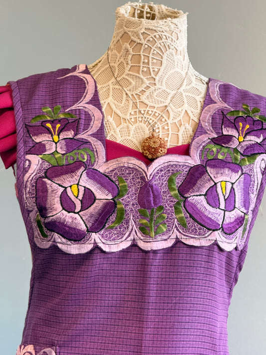 "Valentina" Purple Embroidered Apron (38) Large