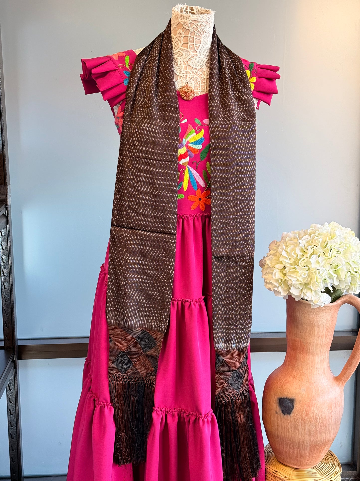 Silk Shawl/ Rebozo Cafe 70''