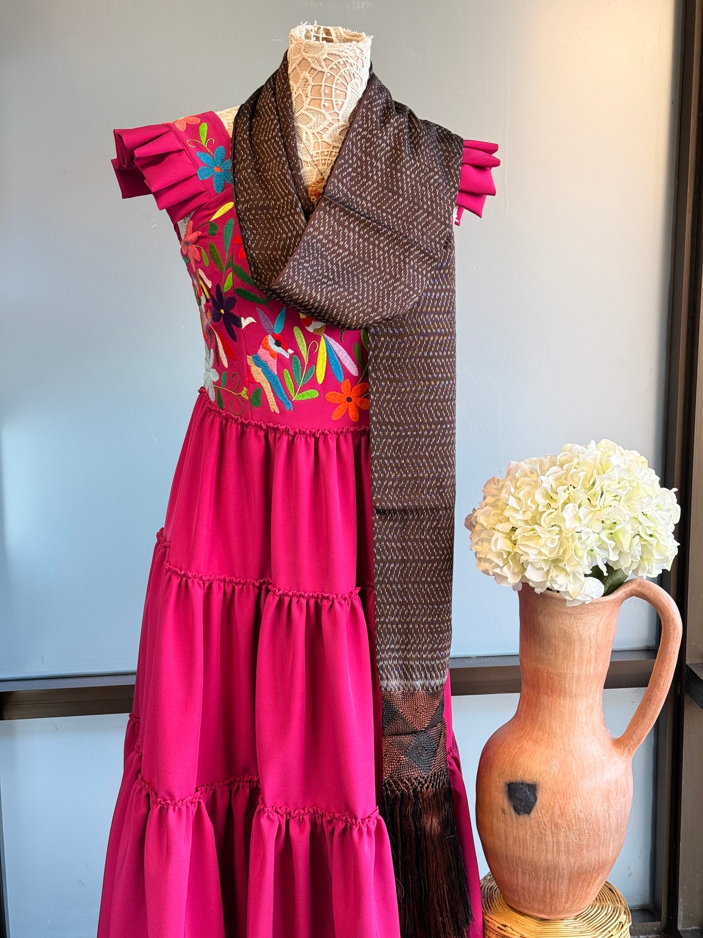 Silk Shawl/ Rebozo Cafe 70''