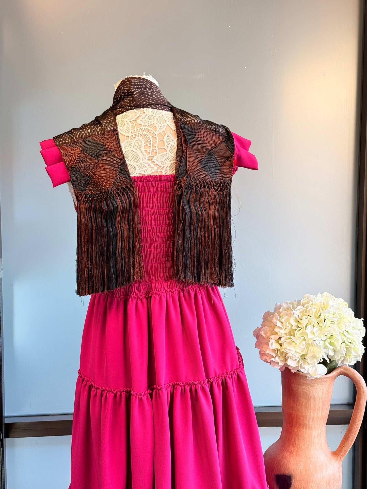 Silk Shawl/ Rebozo Cafe 70''
