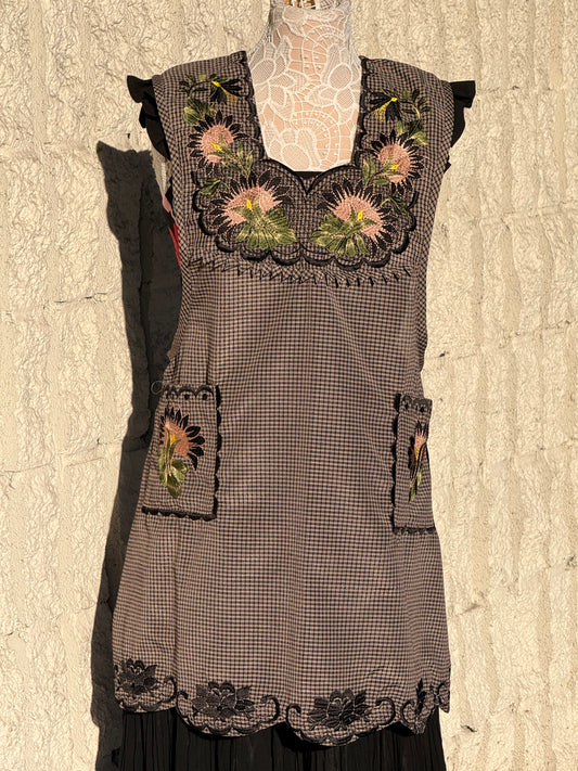 Tan/Black Flor Apron/Mandil XL