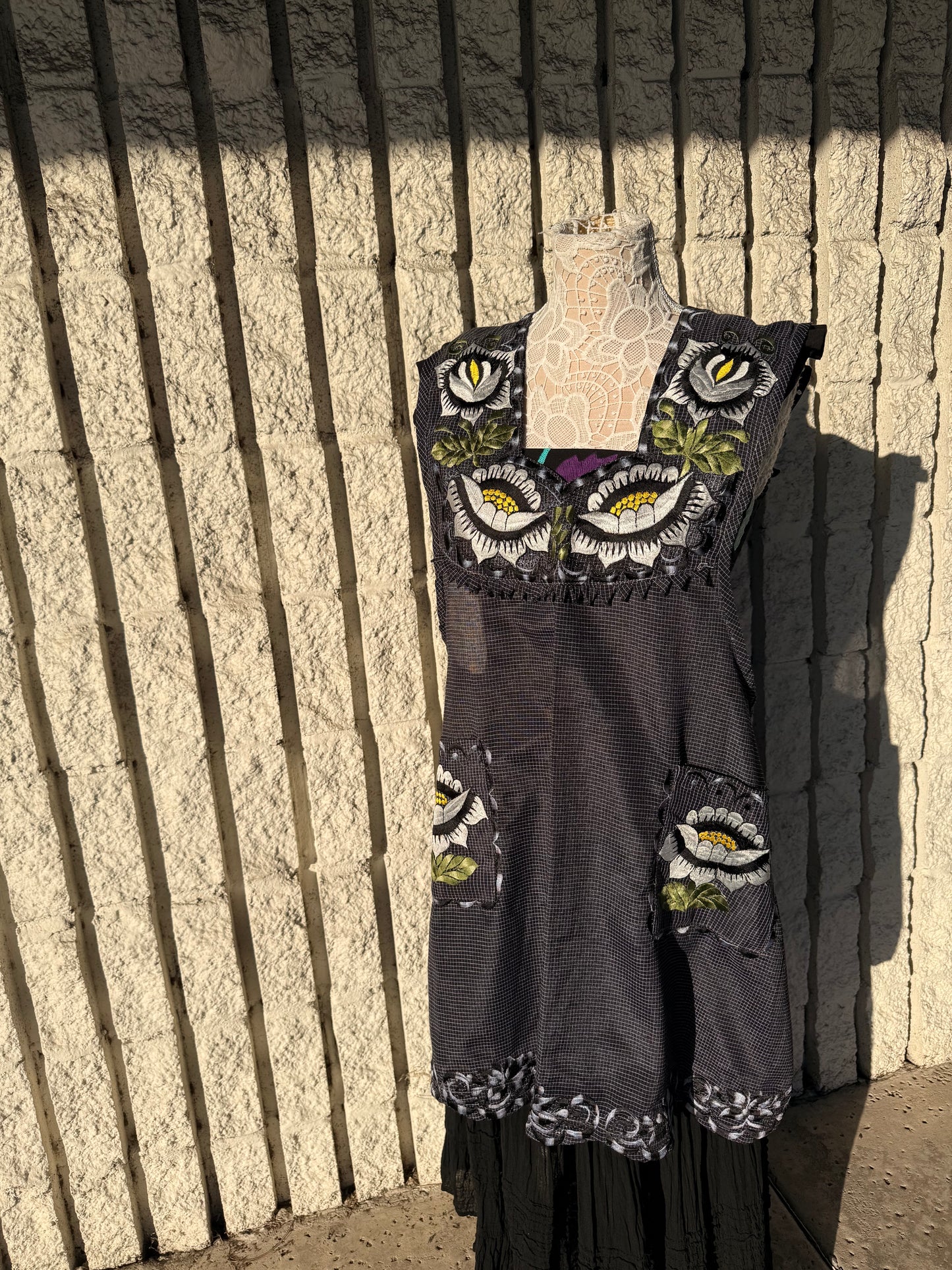 "Nadia" Dark Blue/Black Flor Mandil/Apron 1XL