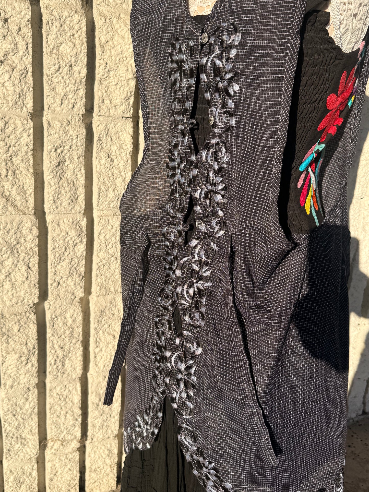 "Nadia" Dark Blue/Black Flor Mandil/Apron 1XL
