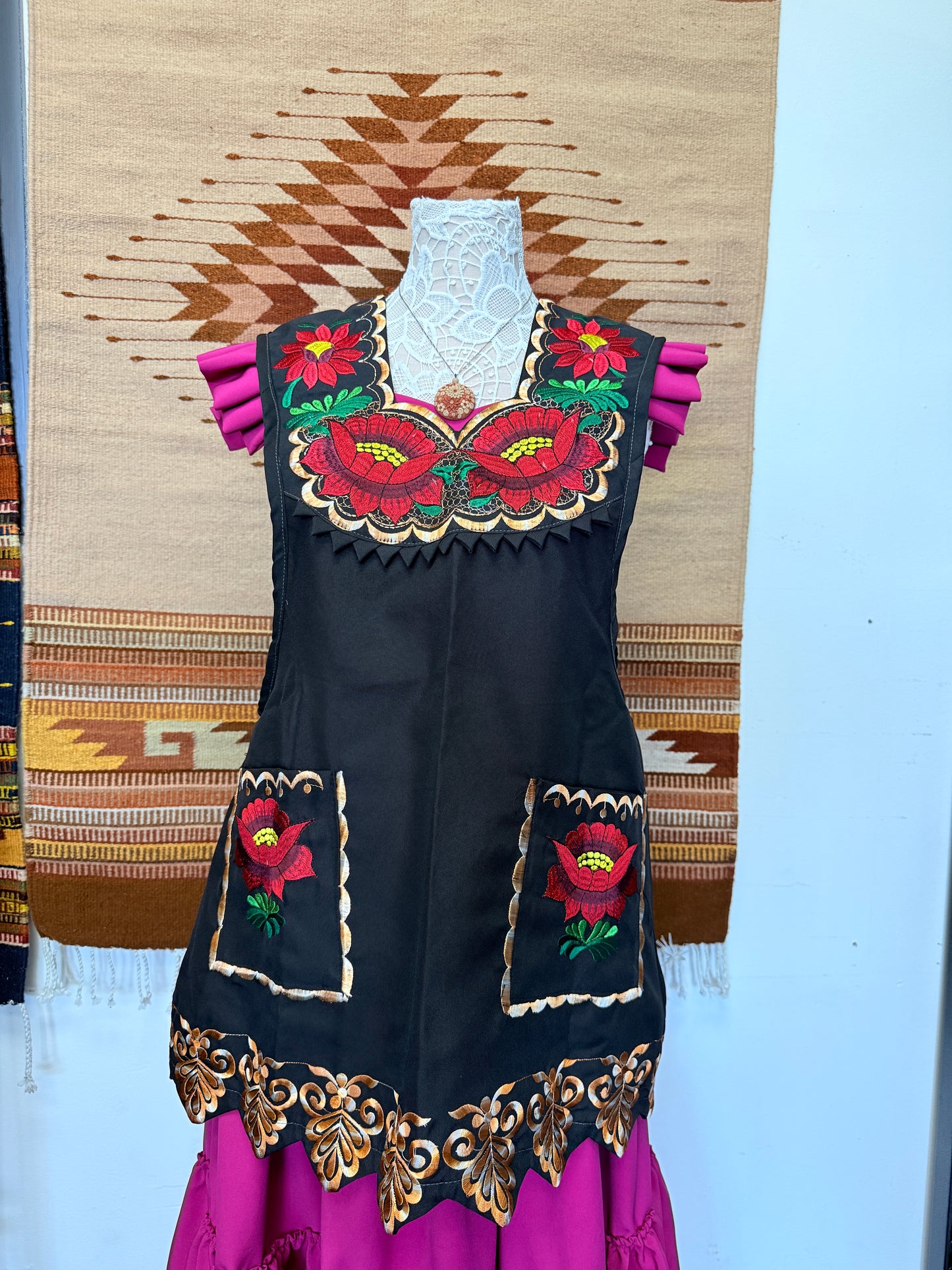 "Araceli" Red and Gold Embroidered Apron (34)
