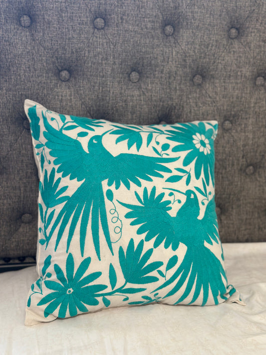 Turquoise tenango pillowcase