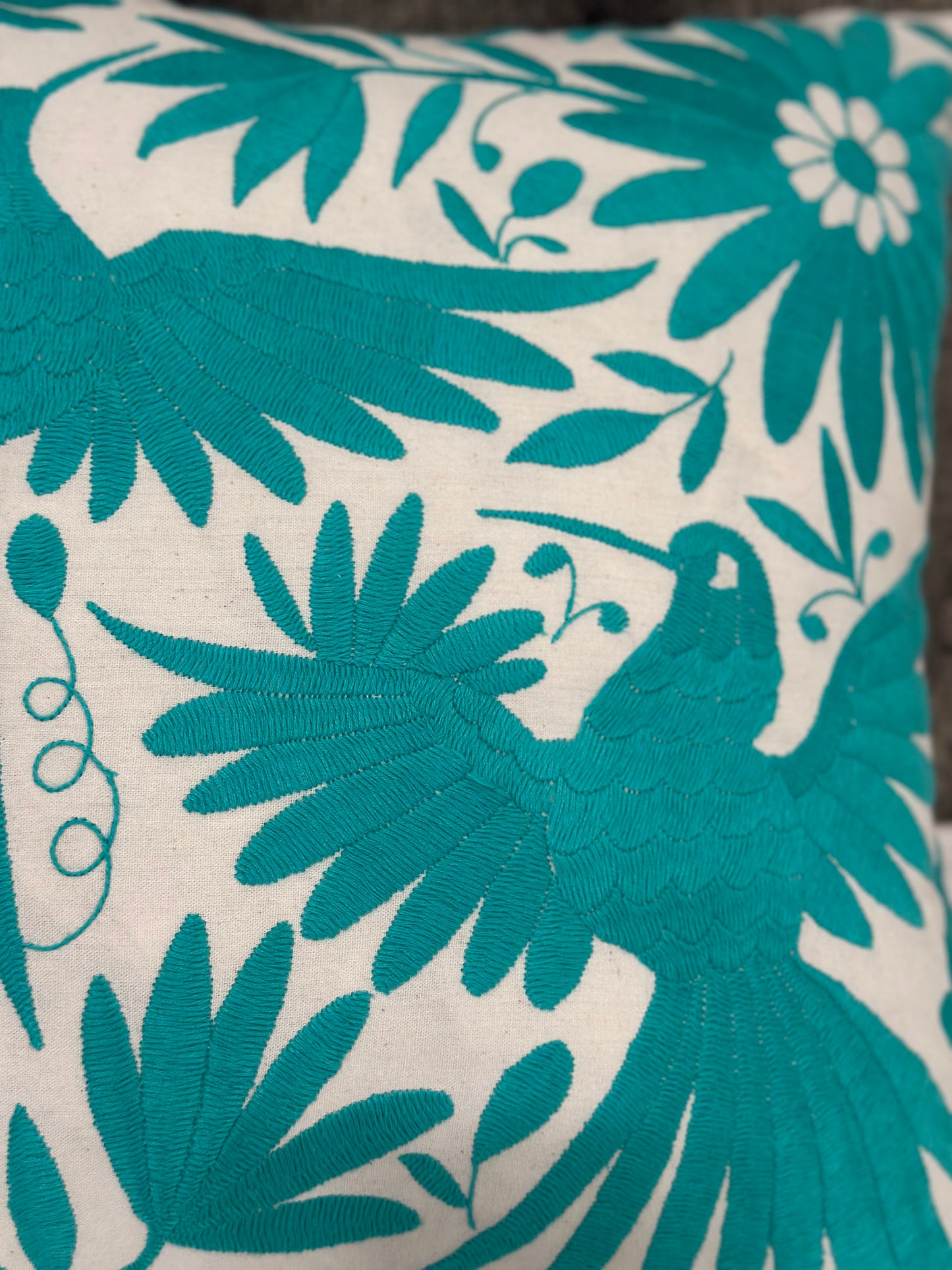 Turquoise tenango pillowcase