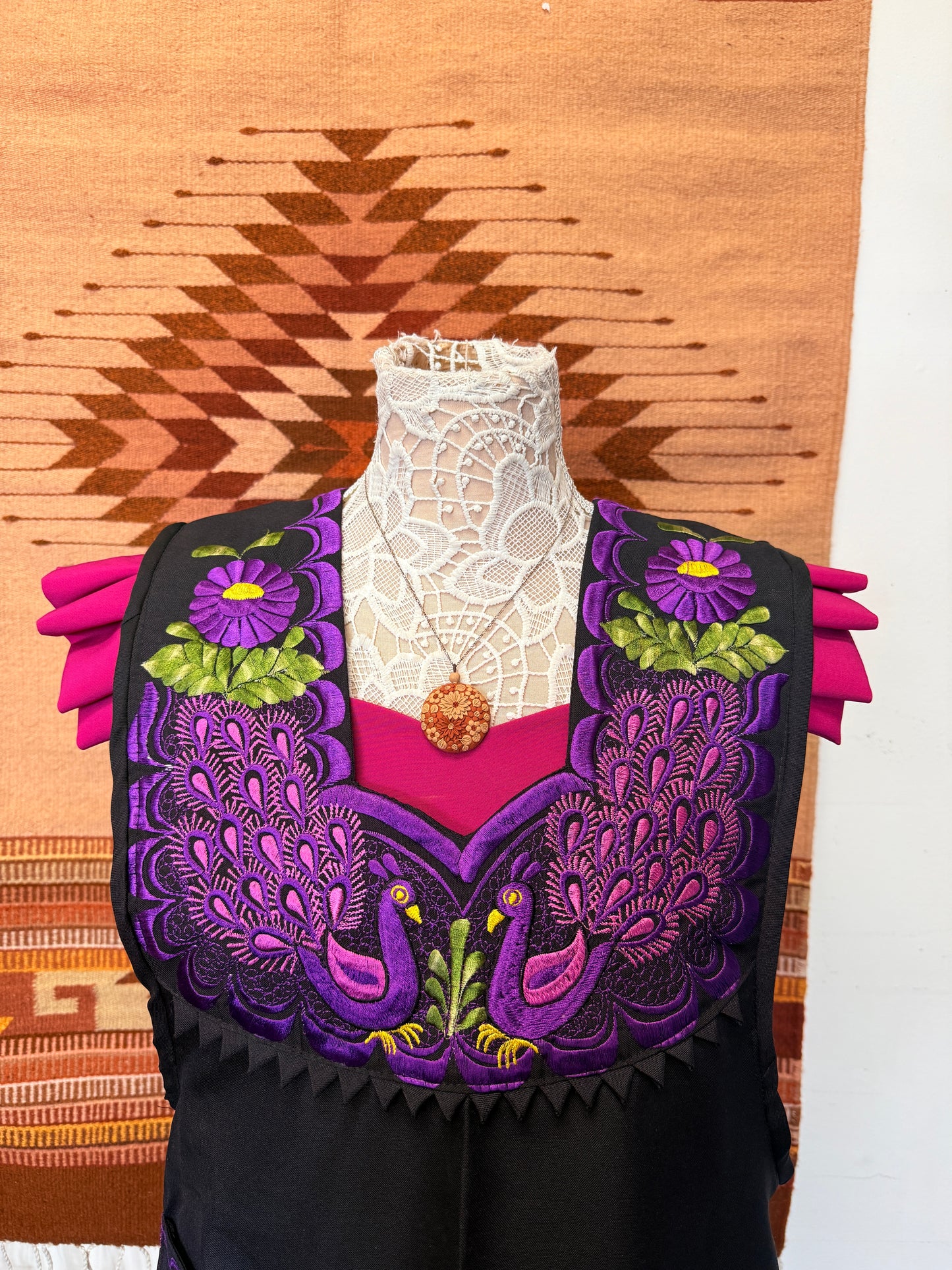 "Carolina" Black and Purple Apron/Mandil (36) Medium