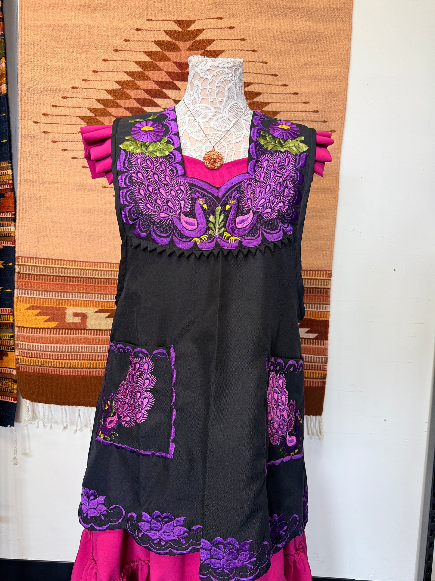 "Carolina" Black and Purple Apron/Mandil (36) Medium