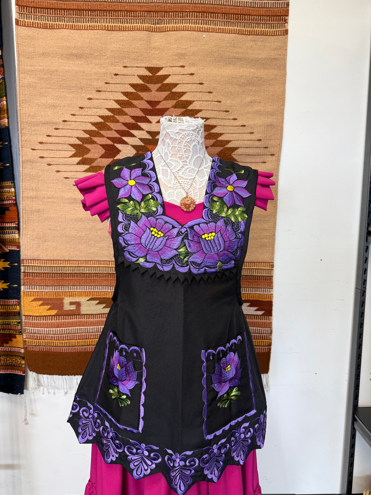 "Ramona" Black and Purple Apron/Mandil (32) Small