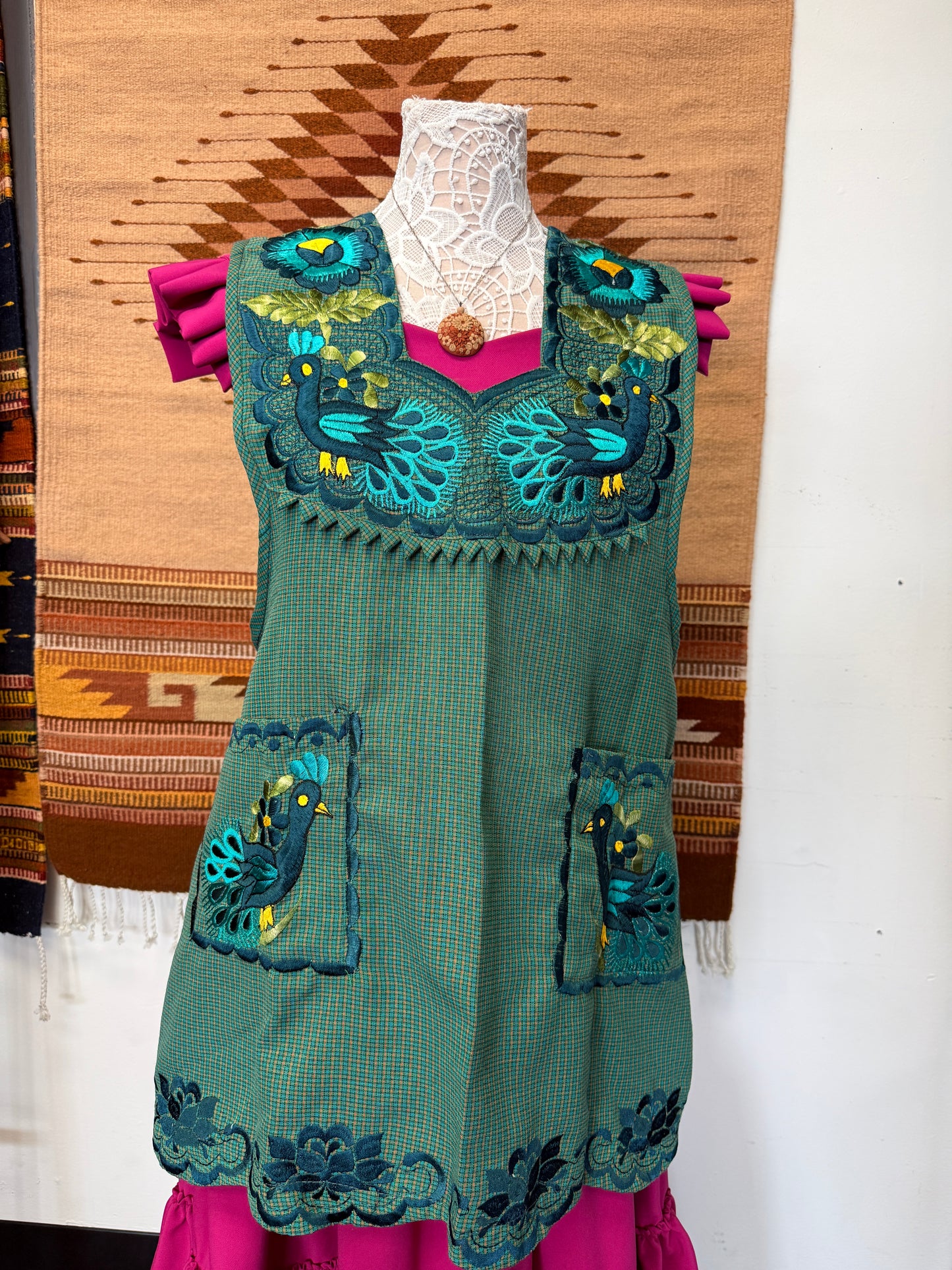 "Alondra" Green Peacock Apron/Mandil (36) Medium
