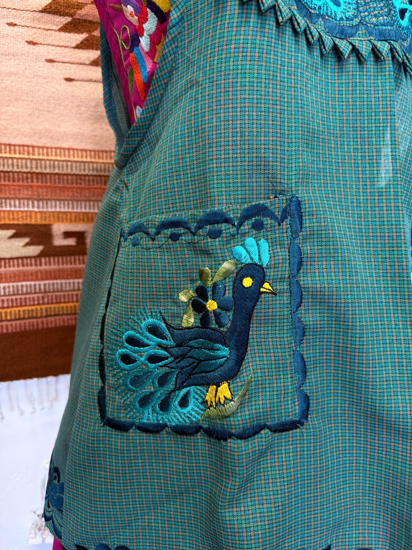 "Alondra" Green Peacock Apron/Mandil (36) Medium