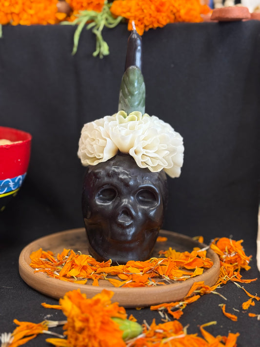 Skull candle white flower/ Vela de calavera