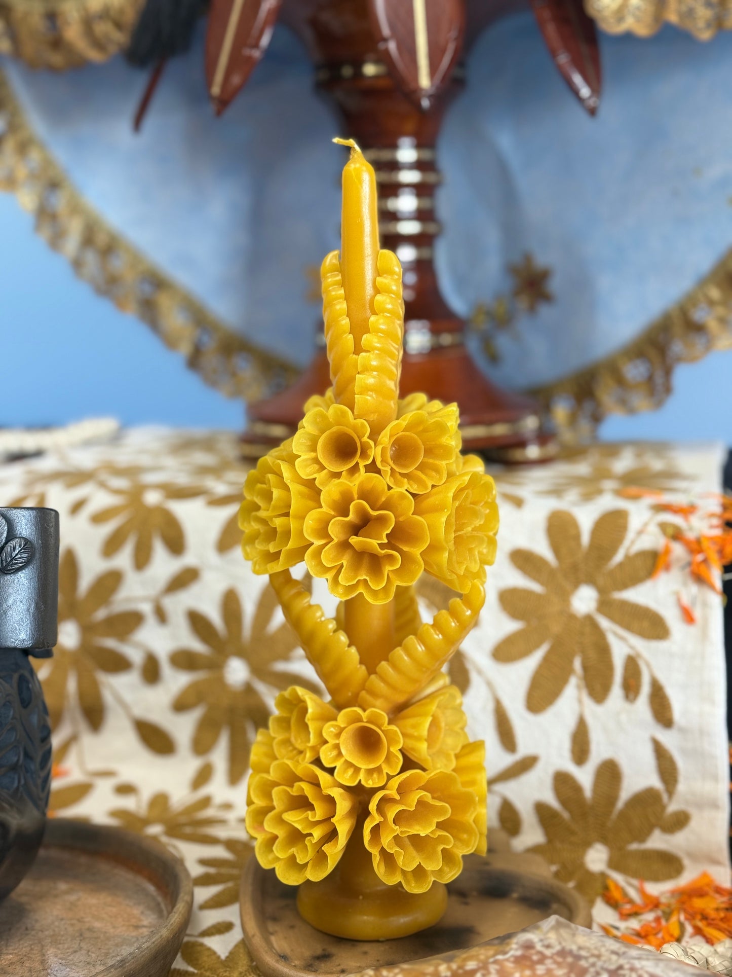 Yellow clavel doble piso candle/ vela de cera