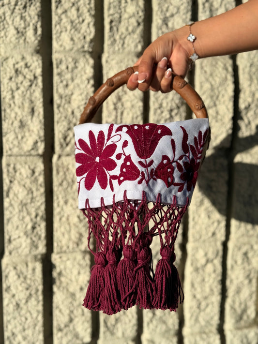 WINE/ VINO EMBROIDERED OTOMI TABLECLOTH