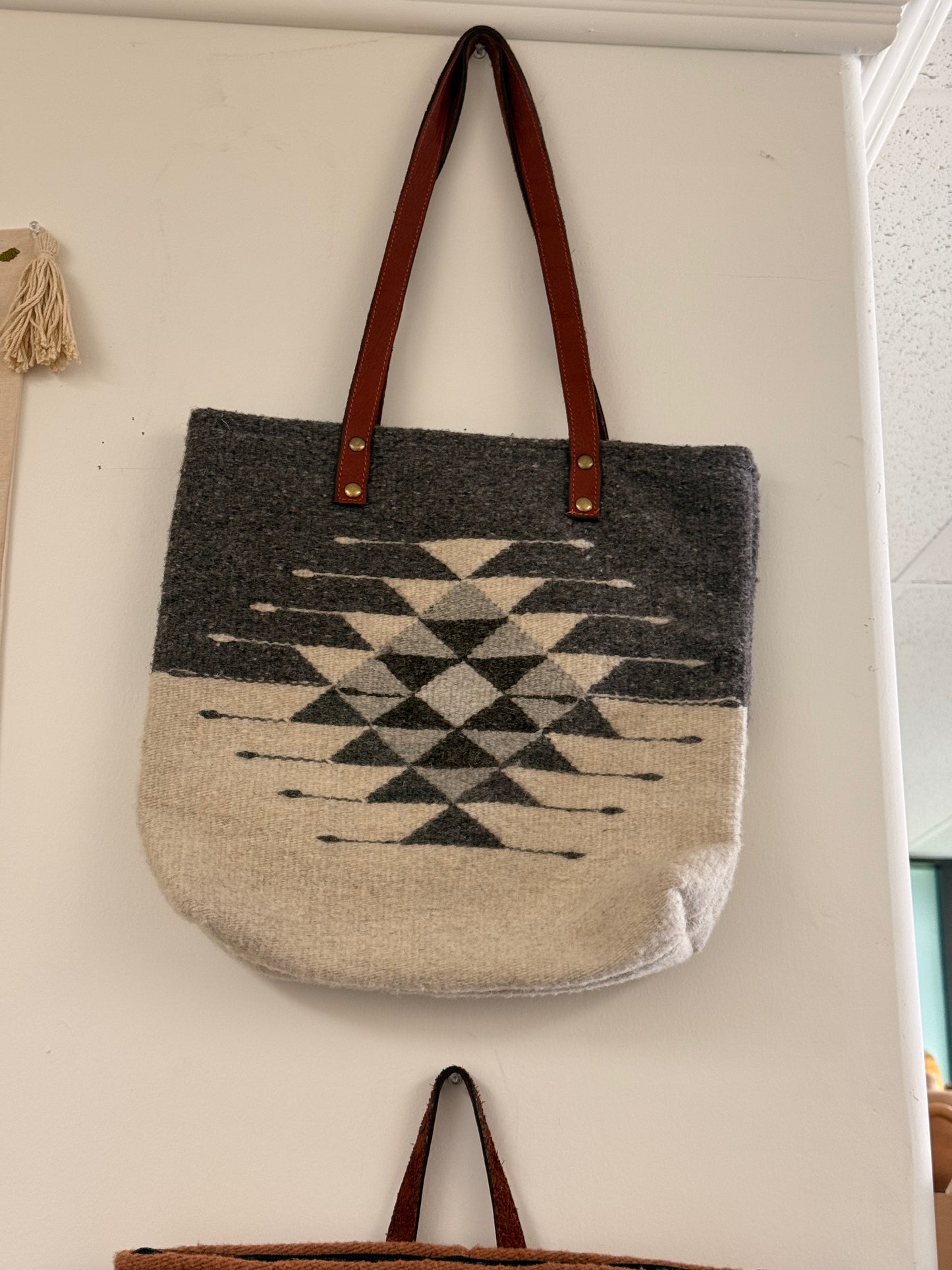 Handwoven Gray and White Wool Bag