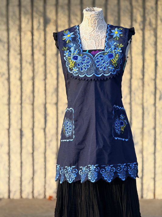 Navy Blue Peacock Apron/Mandil L