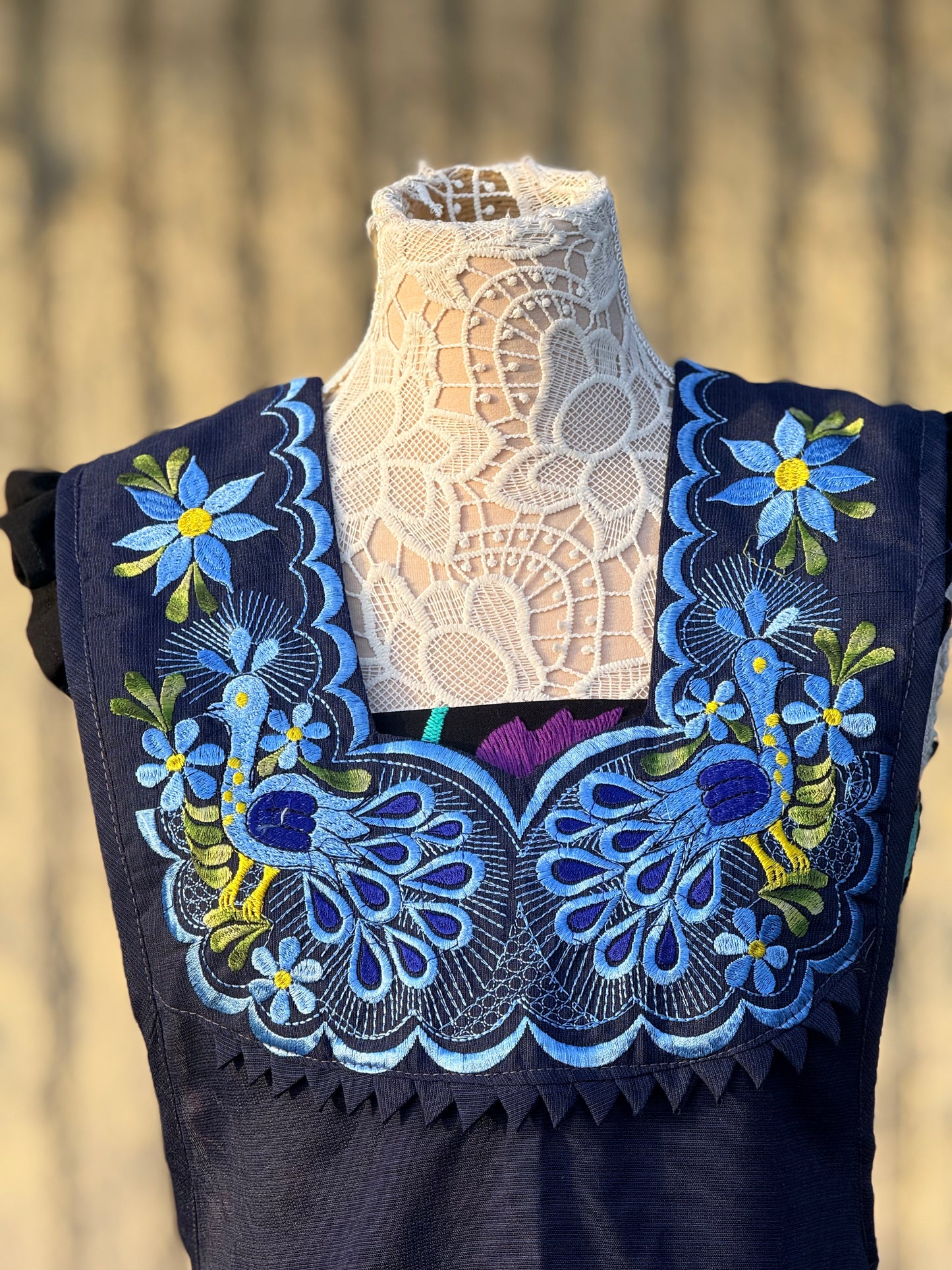 Navy Blue Peacock Apron/Mandil L