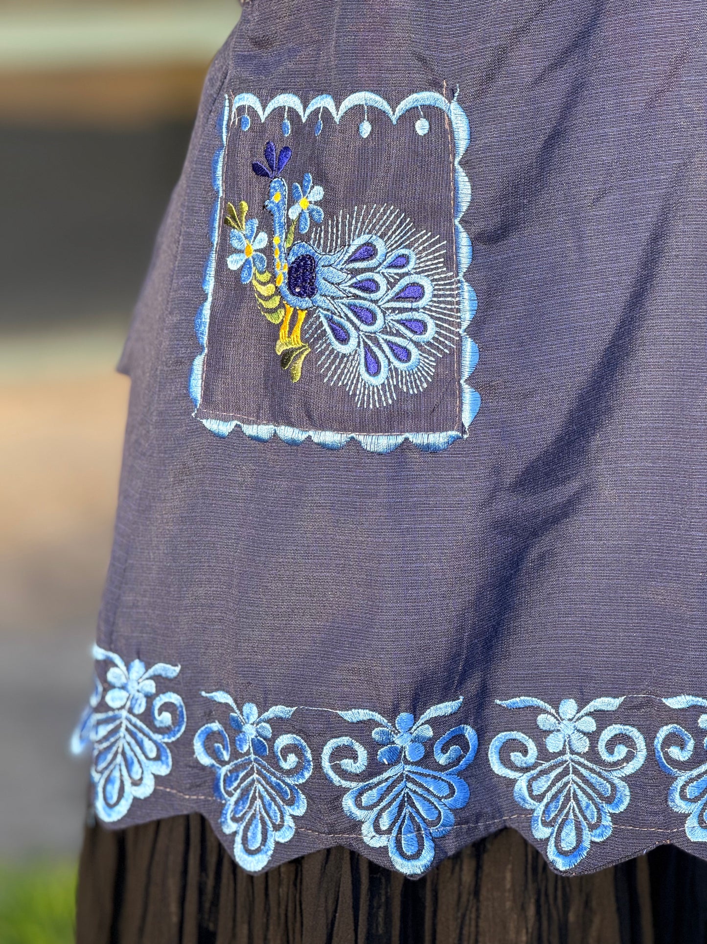 Navy Blue Peacock Apron/Mandil L