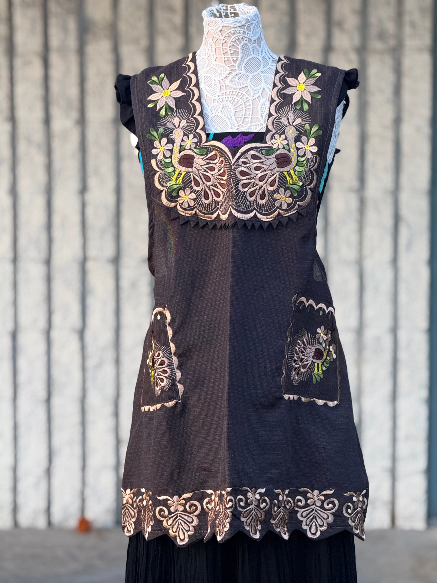 Dark Brown Peacock Apron/Mandil XL