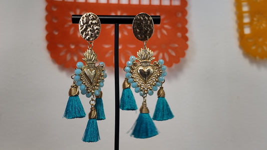 Aretes de corazon azul