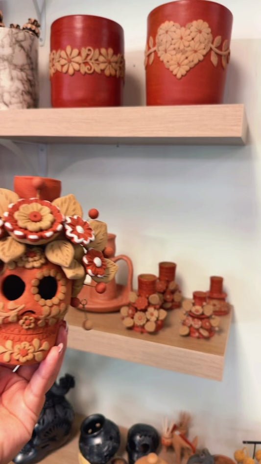 Catrina flores bordada candelabro / Skull/calavera candleholder